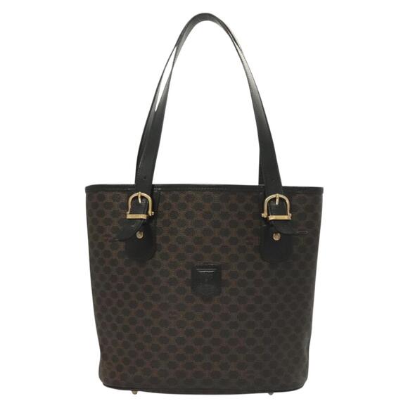 CELINE Macadam Canvas Tote Bag Pvc Leather Black Gold - Picture 2 of 13